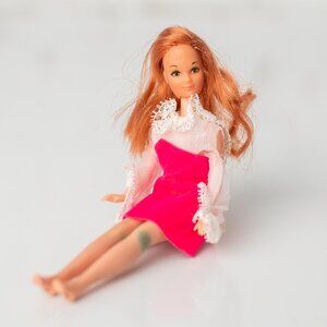 Vintage 1970 Topper Corp Doll with Pink Gown White Lace Top Hong Kong